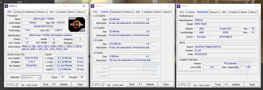AMD Ryzen 7 4700G 8 Core Renoir APU CPU-z